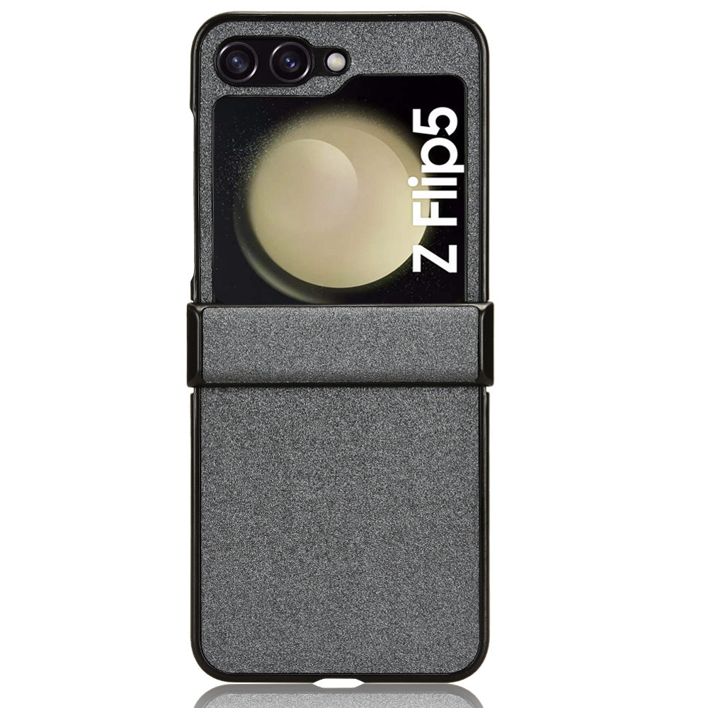 For Samsung Galaxy Z Flip5 5G PU Leather Coated PC Phone Case Hinge Protection Sand-like Texture Cover For Samsung Galaxy Z Flip5 5G PU Leather Coated PC Phone Case Hinge Protection Sand-like Texture Cover